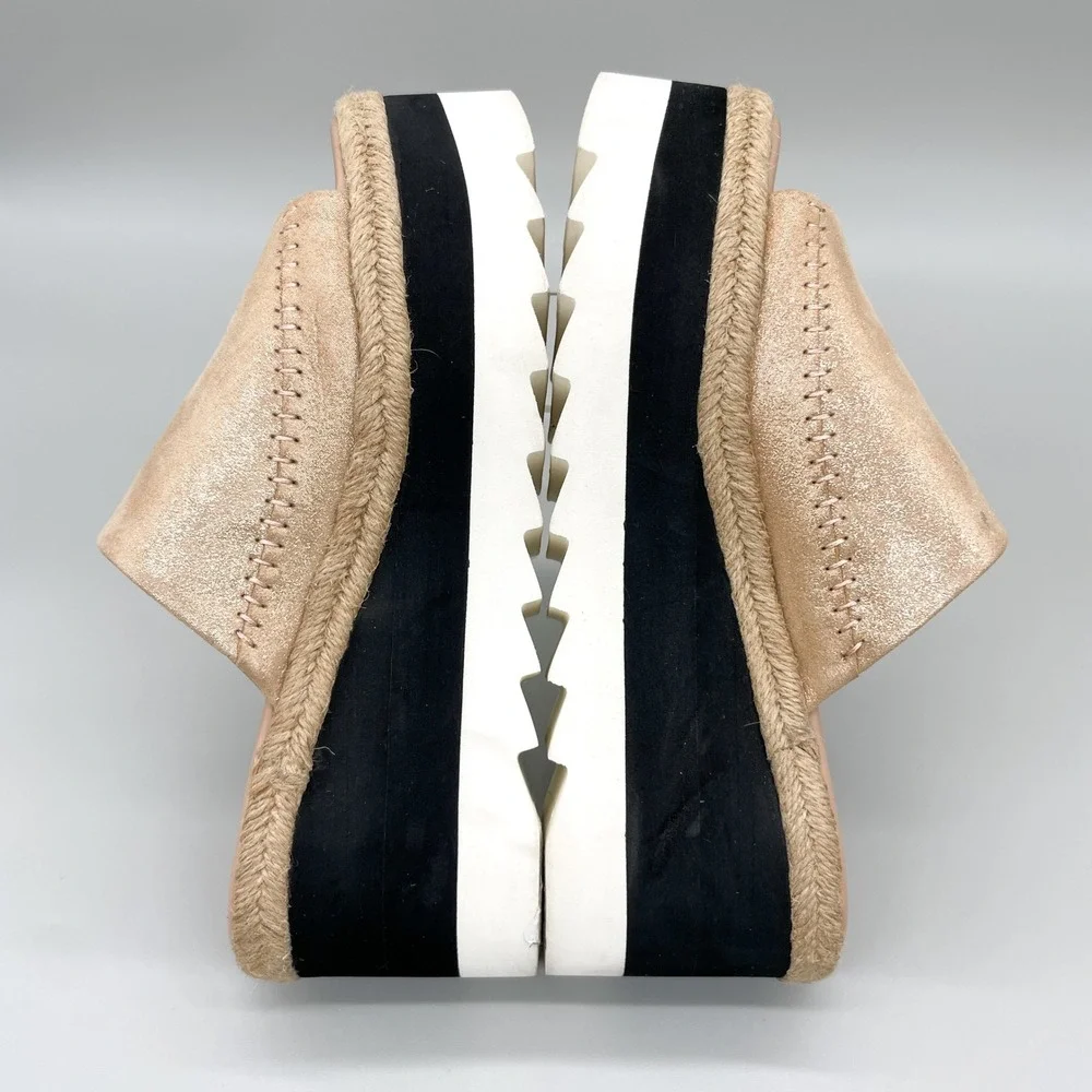 Free People Santorini Espadrille Rose Gold Metallic Suede Platform Sandals 7.5